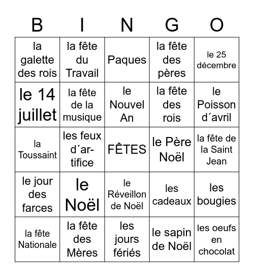 FÊTES Bingo Card