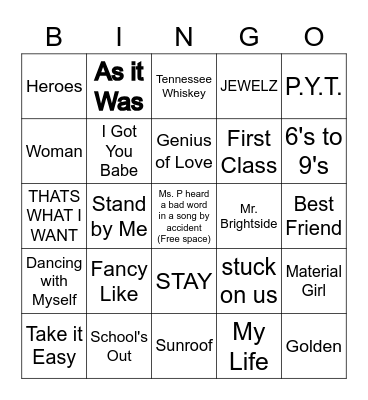 Song Bingo Card