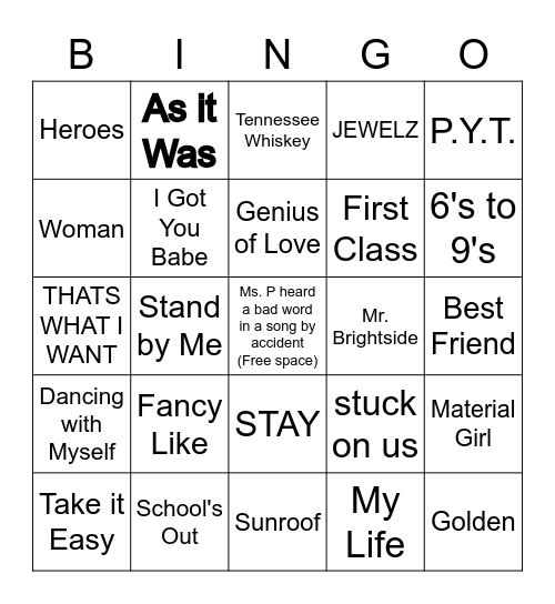 Song Bingo Card