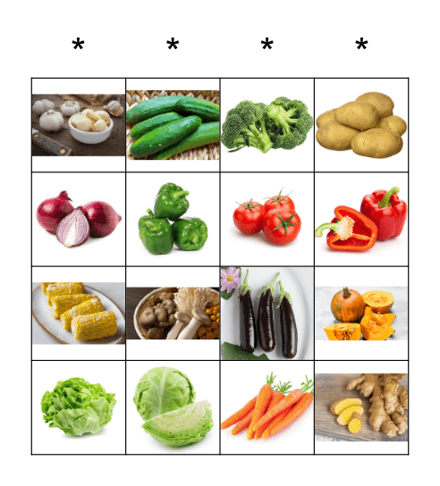 What vegetable do you like? Bingo Card