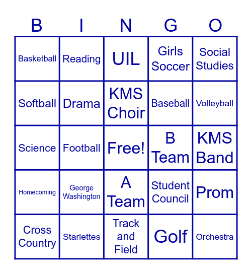 Kennedy Middle School Bingo Card