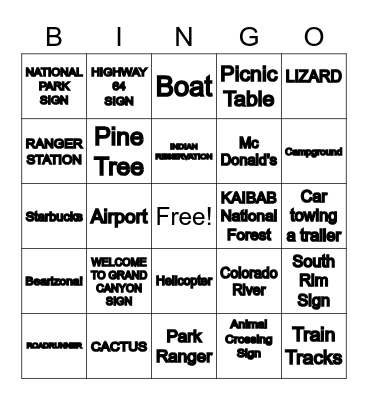 GRAND CANYON Bingo Card