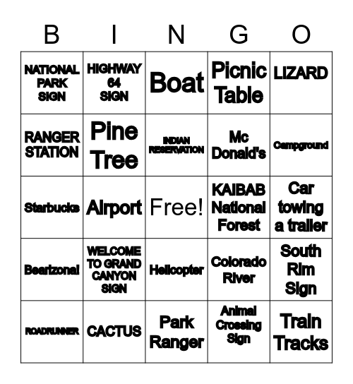 GRAND CANYON Bingo Card