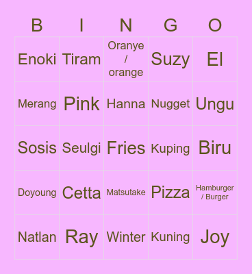 Punya Anin Bingo Card