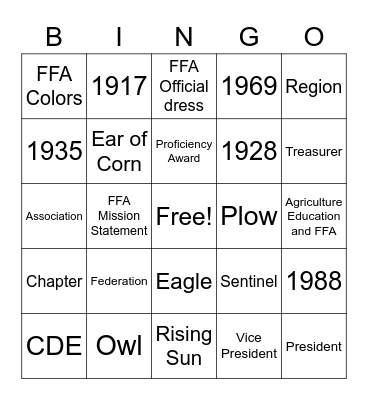 FFA Basics Bingo Card
