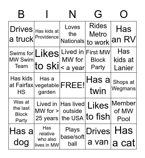 Ranger/Raider BINGO! Bingo Card