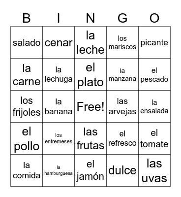 Spanish Bingo Card