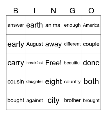 TRICK WORD BINGO Card