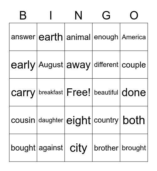 TRICK WORD BINGO Card
