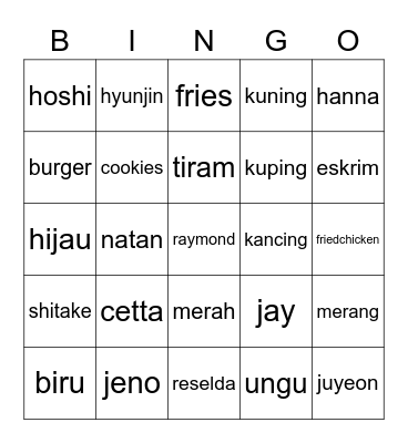 Punya Wasa <3 Bingo Card