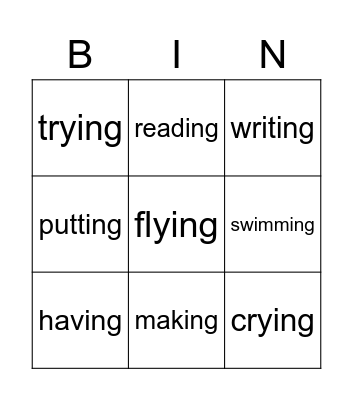 Present Continuous - Movers Bingo Card