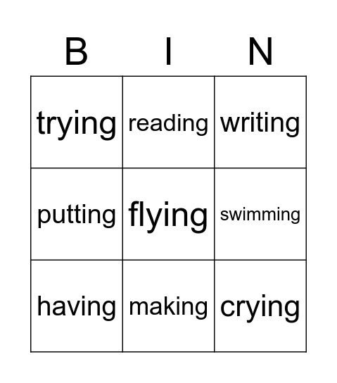 Present Continuous - Movers Bingo Card