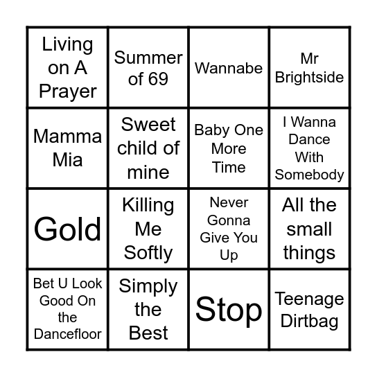 Live Band Bingo Card