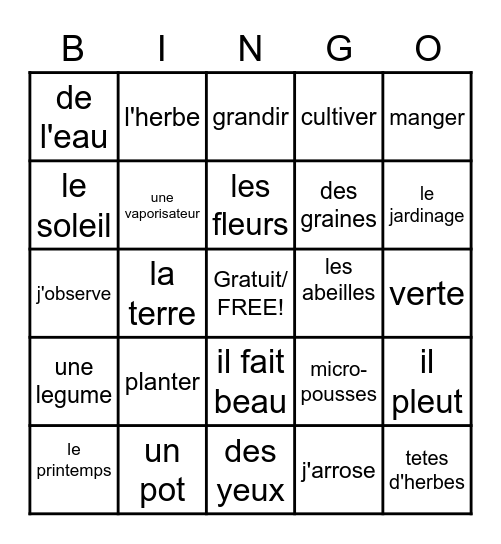 Planter- le printemps Bingo Card