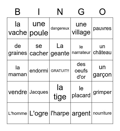 Jacques et l'haricot magique Bingo Card