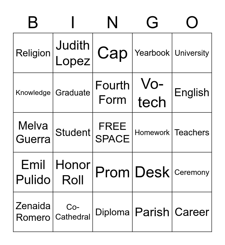 Grad Bingo Card