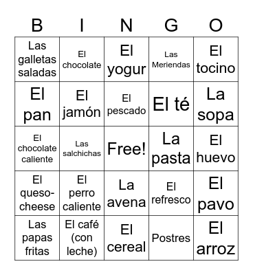 comida Bingo Card