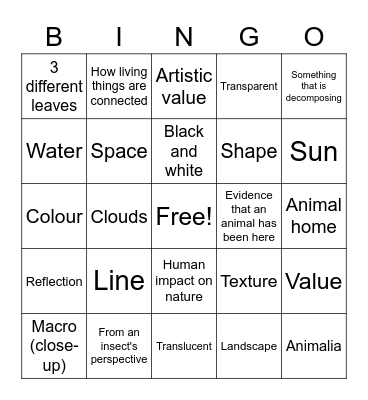 Nature Photography Bingo (Take a photo of...) Bingo Card