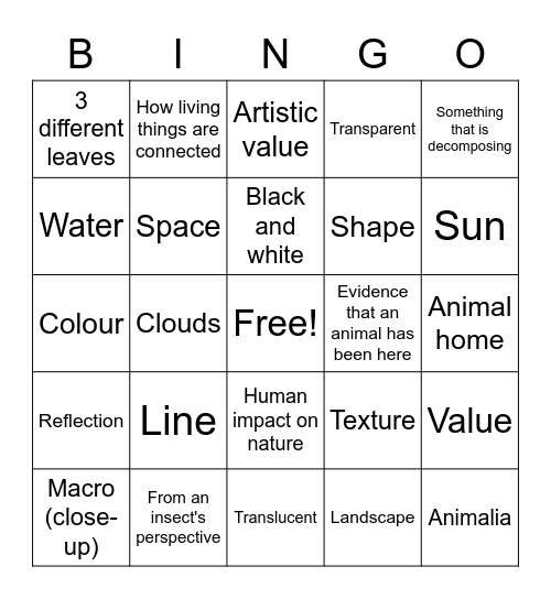 Nature Photography Bingo (Take a photo of...) Bingo Card