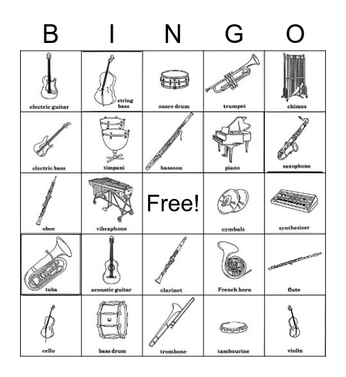 Instrument Bingo Card