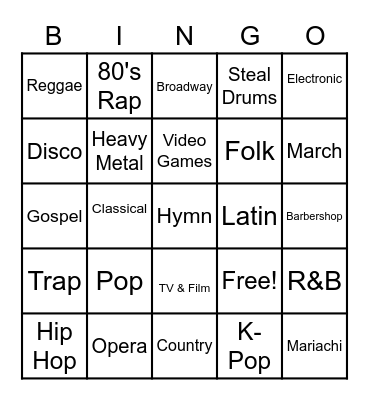 Musical Styles Bingo Card