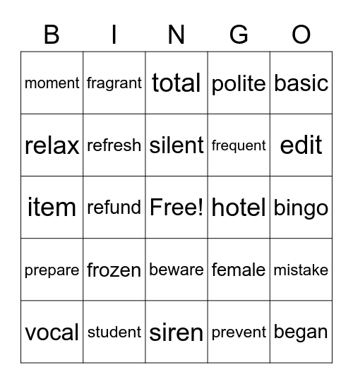 5.2 Bingo Card