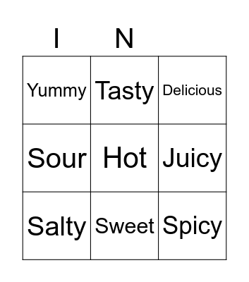 Food adjectives Bingo Card