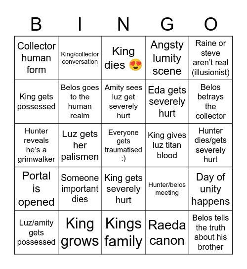 Kings tide Bingo Card