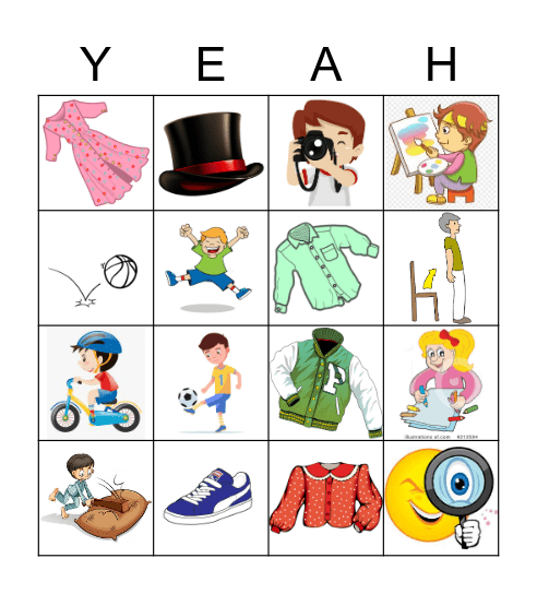 Clothes and Verbs Bingo Card