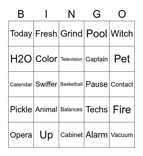 Concussion Card Bingo Card