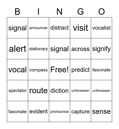 vocabulary end of year Bingo Card