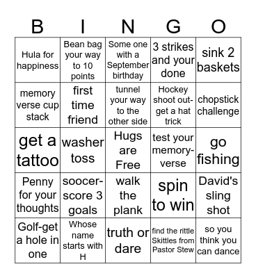 City Light Sunday School kick off Bingo Card