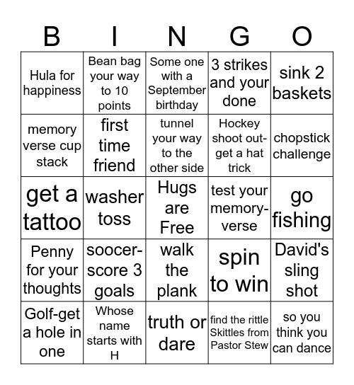 City Light Sunday School kick off Bingo Card