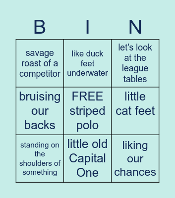 the finale Bingo Card