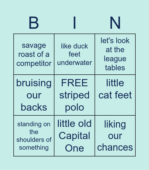 the finale Bingo Card