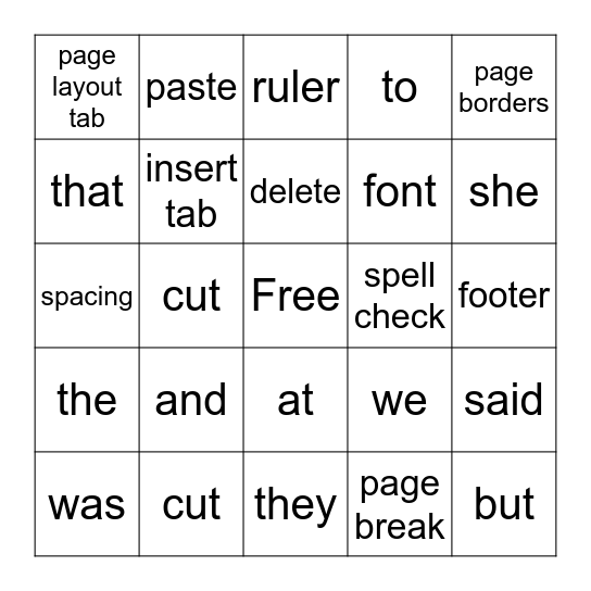 Microsoft Word  Bingo Card
