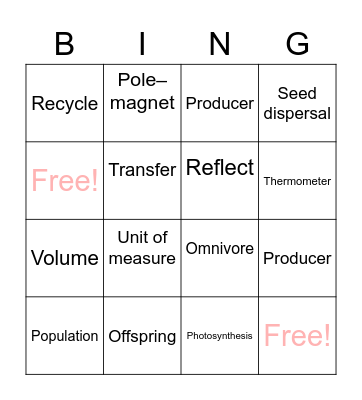 Science Vocabulary Bingo Card