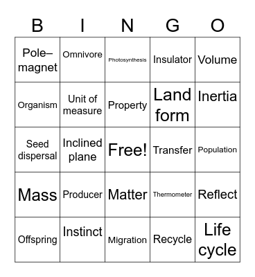 Science Vocab Bingo Card