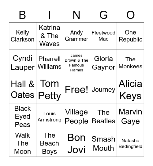 Mental Health Music Bingo Card