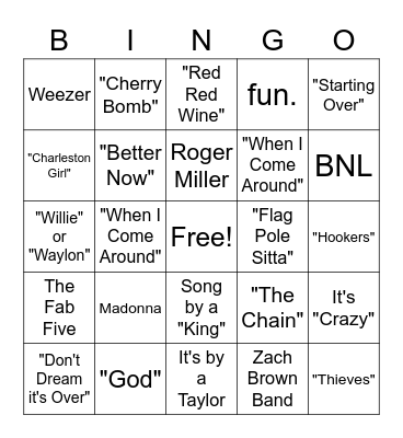 LIVE MUSIC BINGO - 7 Bingo Card