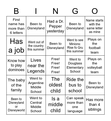 Psychology Mixer Bingo Card
