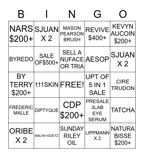 BAG EVENT  Bingo Card