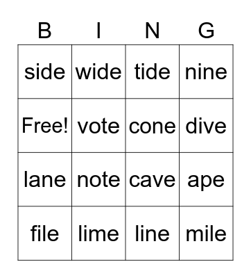 Bossy E Bingo Card