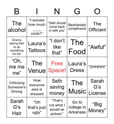 Granny’s Wedding Bingo Card Bingo Card