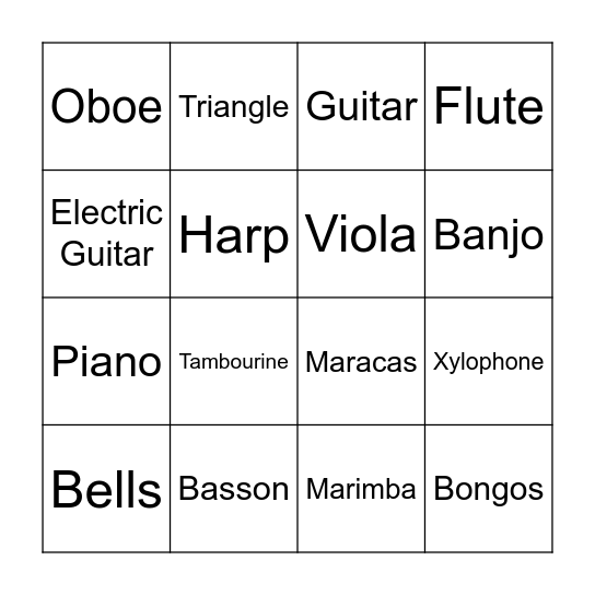 Musical Instruments Bingo Card