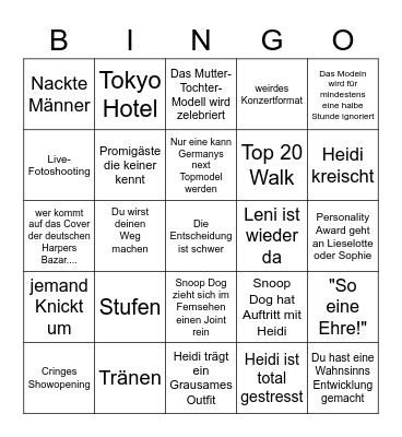 GNTM Finale 2022 Bingo Card