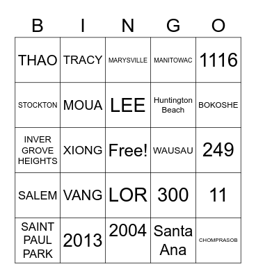 XIONG FAMILY CAMPING @ GARVIN BINGO Card