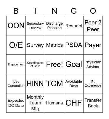 Staff Meeting Bingo Card