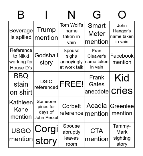 Sharon's Family Picnic Bingo Card