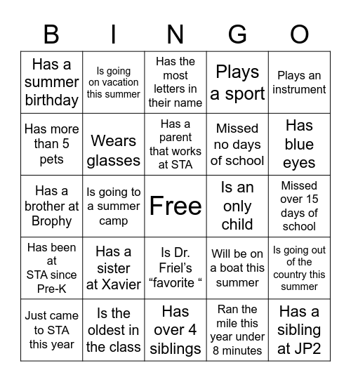 Untitled Bingo Card